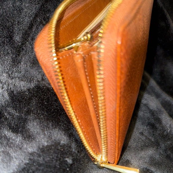 Valentina Tan Leather Wallet with Gold Zipper - Picture 10 of 13